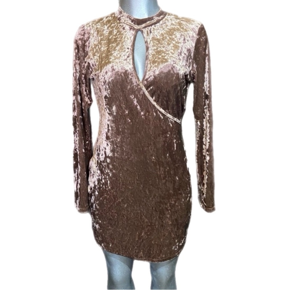 Affection Crushed Velvet Mini Dress Long Sleeve Stretch Mauve Bodycon Size Large